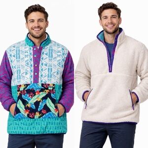 Chubbies Reversible Sherpa Jacket Mens Medium Party in the Front Tropical Print